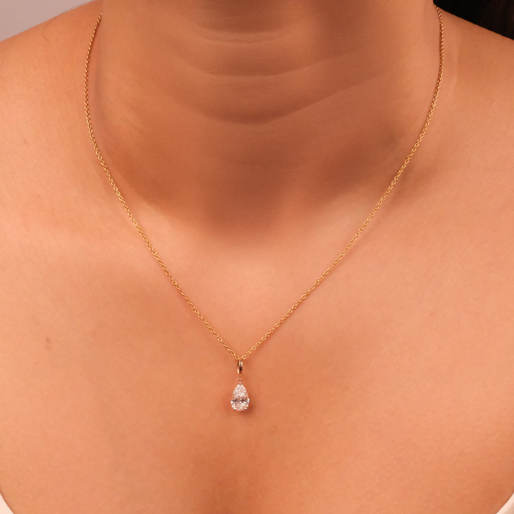 Feathered Pear - Pure Gold Lab Diamond Solitaire Pendant
