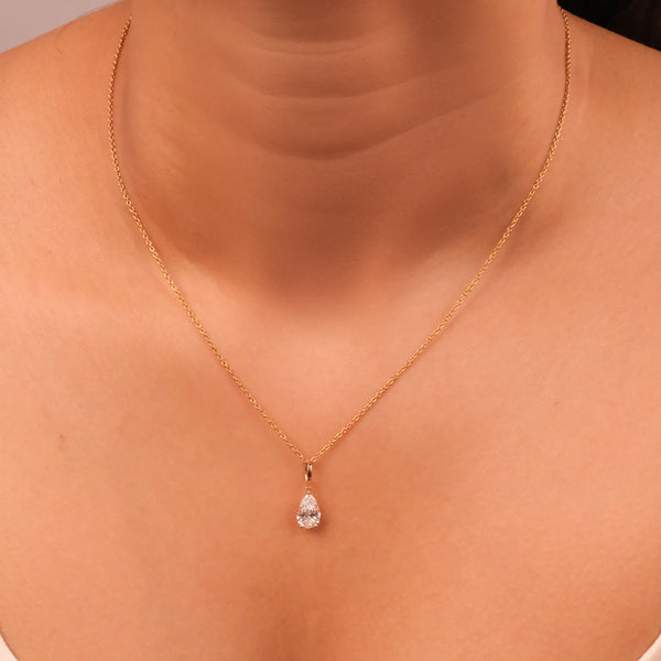 Feathered Pear - Pure Gold Lab Diamond Solitaire Pendant