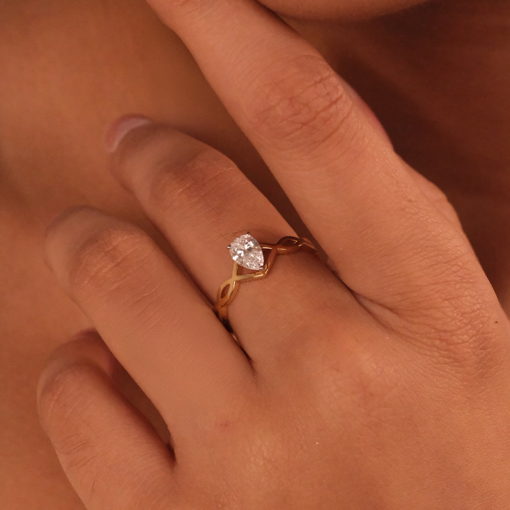 Feathered Pear - Pure Gold Lab Diamond Solitaire Ring