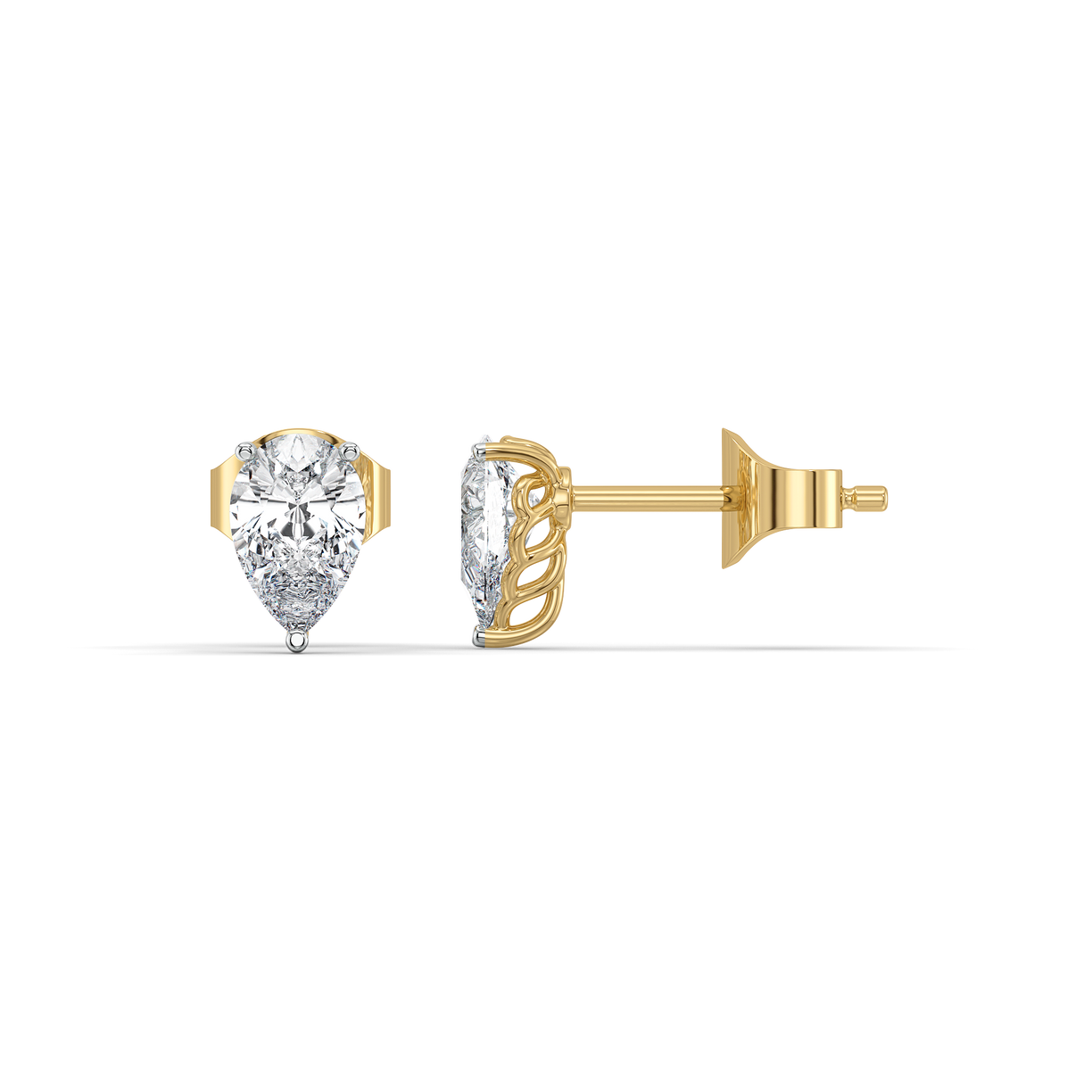 Feathered Pear - Pure Gold Lab Diamond Solitaire Earrings