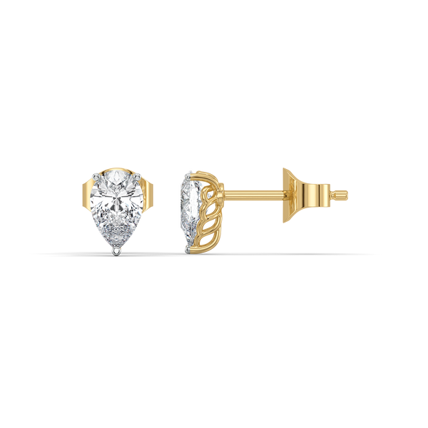 Feathered Pear Pure Gold Lab Grown Diamond Earrings Online - Lukson