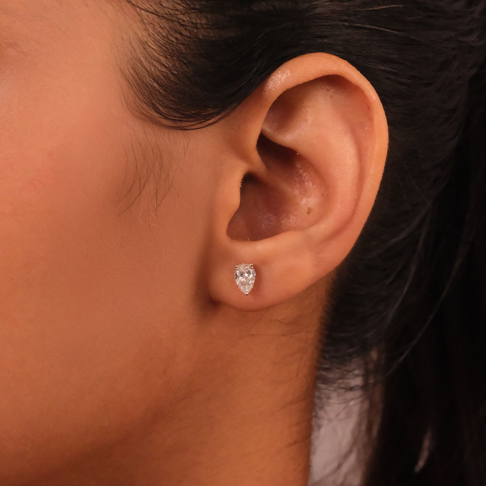 Feathered Pear - Pure Gold Lab Diamond Solitaire Earrings