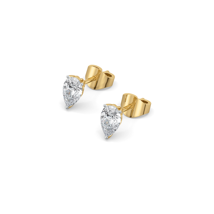 Feathered Pear - Pure Gold Lab Diamond Solitaire Earrings