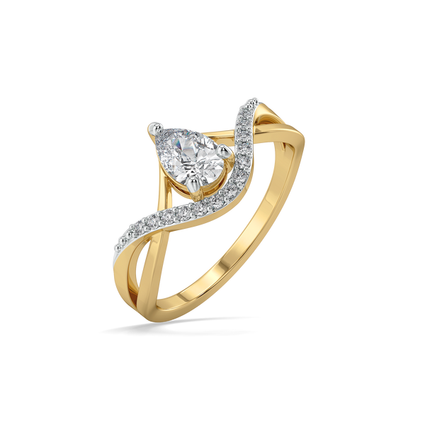 Lukson Threaded in Pear Cut Pure Gold Lab Diamond Solitaire Ring