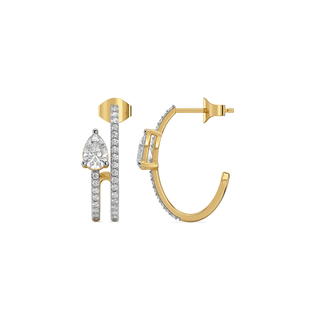 Soft Pearline - Pure Gold Lab Diamond Solitaire Hoop Earrings