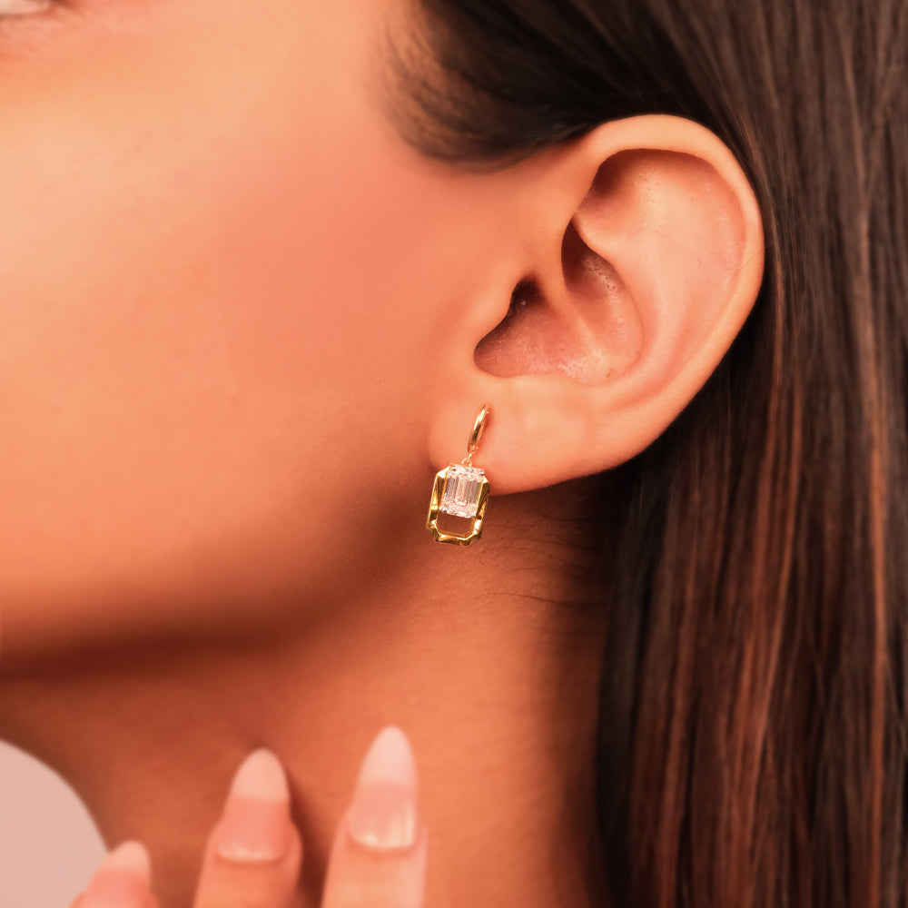 Striking Emerald Drop - Pure Gold Lab Diamond Solitaire Earrings