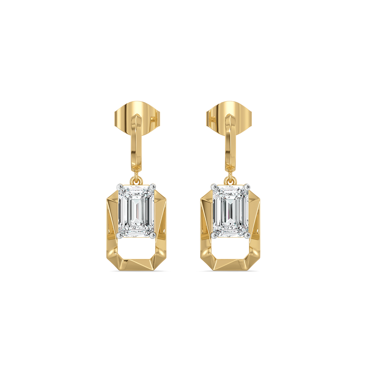 Striking Emerald Drop - Pure Gold Lab Diamond Solitaire Earrings