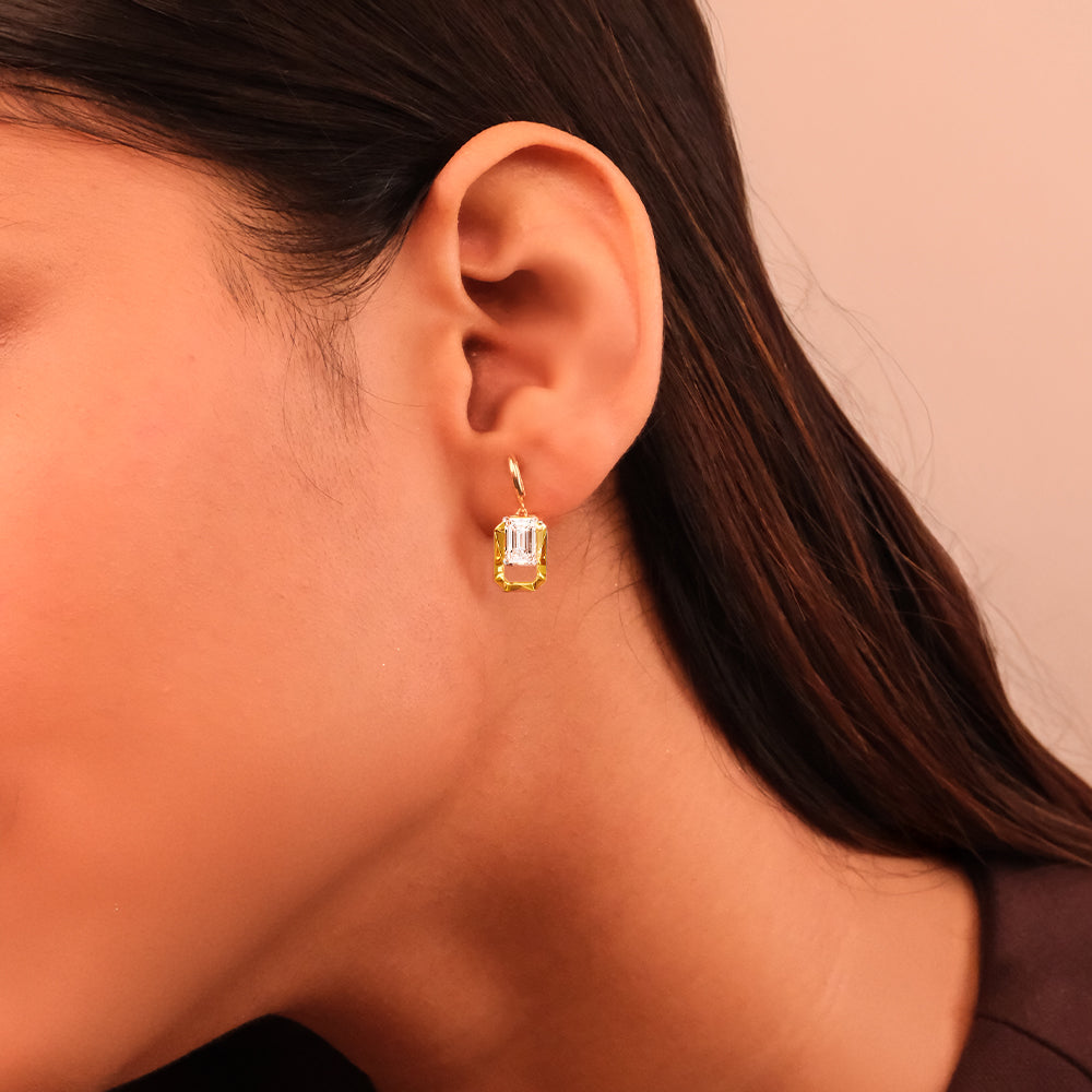 Striking Emerald Drop - Pure Gold Lab Diamond Solitaire Earrings