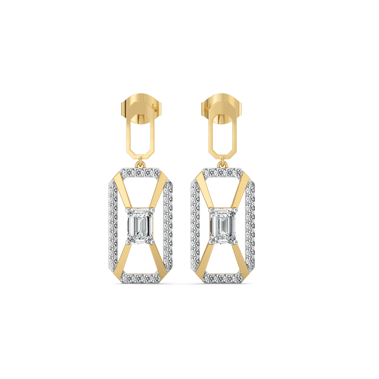 Emerald Edge Drops - Pure Gold Lab Diamond Solitaire Earrings