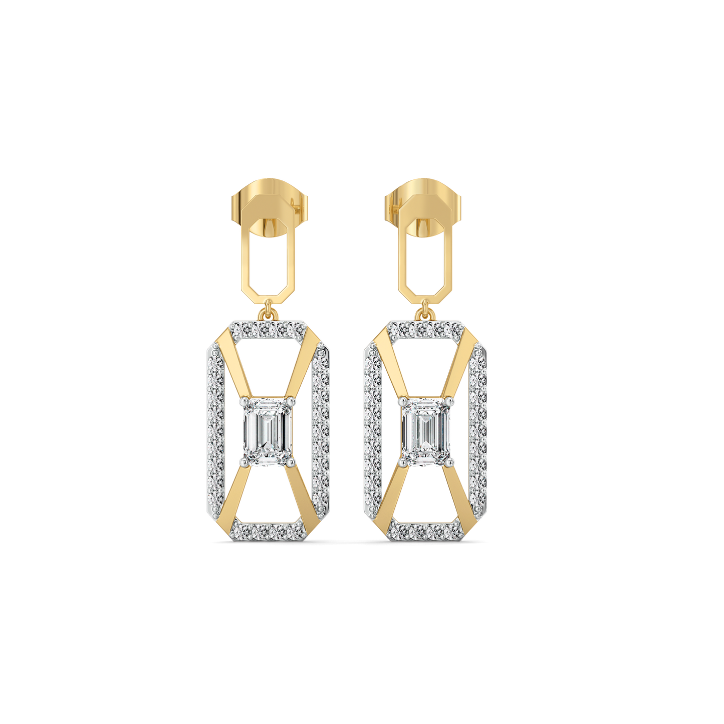 Emerald Edge Drops - Pure Gold Lab Diamond Solitaire Earrings