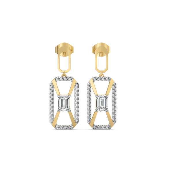 Lukson Emerald Edge Drops Pure Gold Lab Grown Diamond Solitaire Earrings
