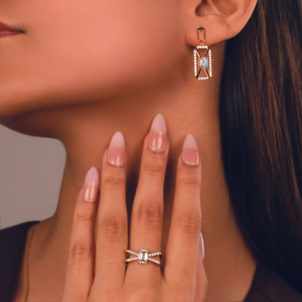 Emerald Edge Drops - Pure Gold Lab Diamond Solitaire Earrings