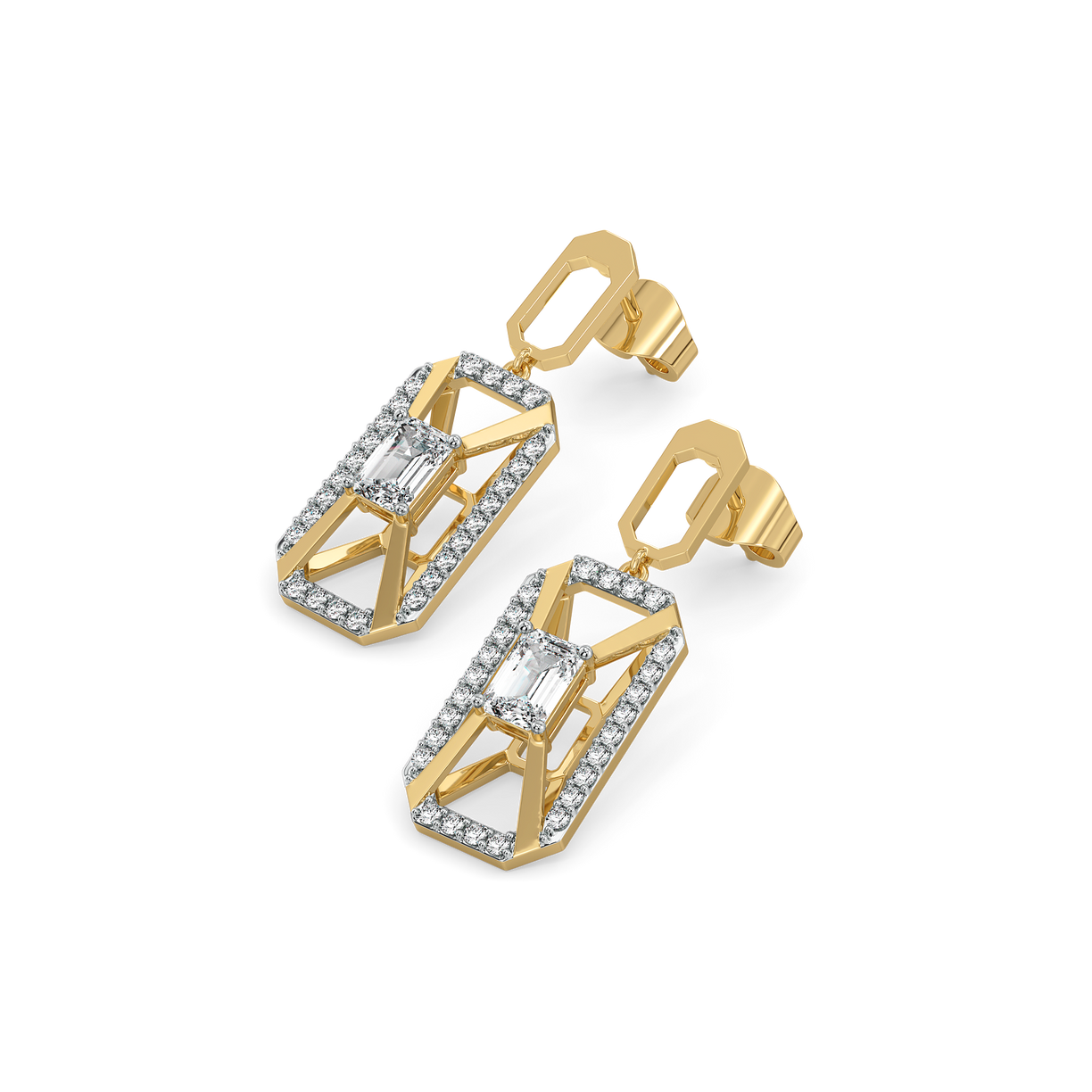 Emerald Edge Drops - Pure Gold Lab Diamond Solitaire Earrings