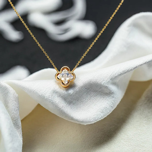 Lukson Clover Pendant 18kt Gold Vermeil Lab Grown Diamond Necklace