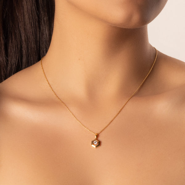 Hexa Solitaire Gold Lab Grown Diamond Necklace - Lukson