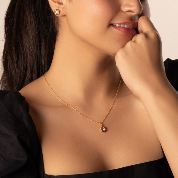 Lukson Hexa Solitaire 18kt Gold Lab Grown Diamond Pendant Necklace Online in India 