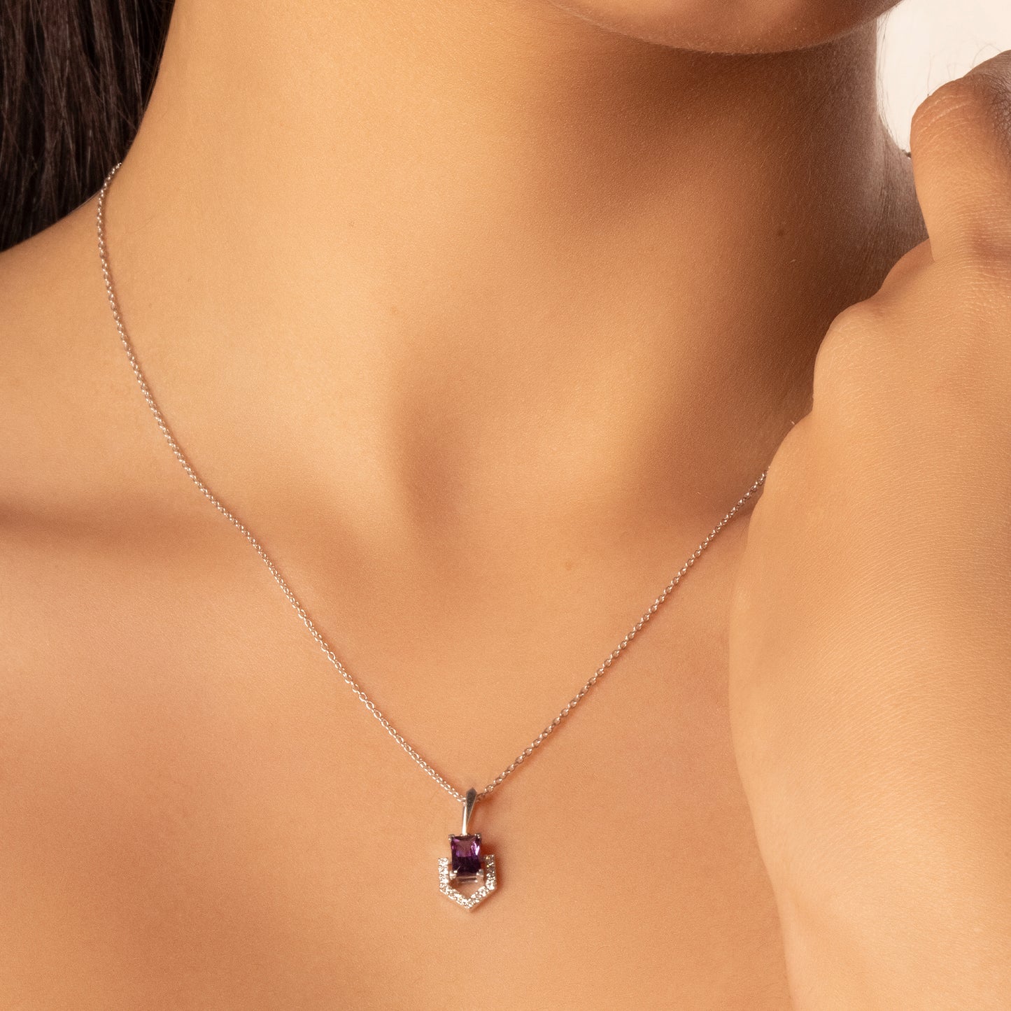 Regal Amethyst Pendant - Lab Grown Diamond Necklace