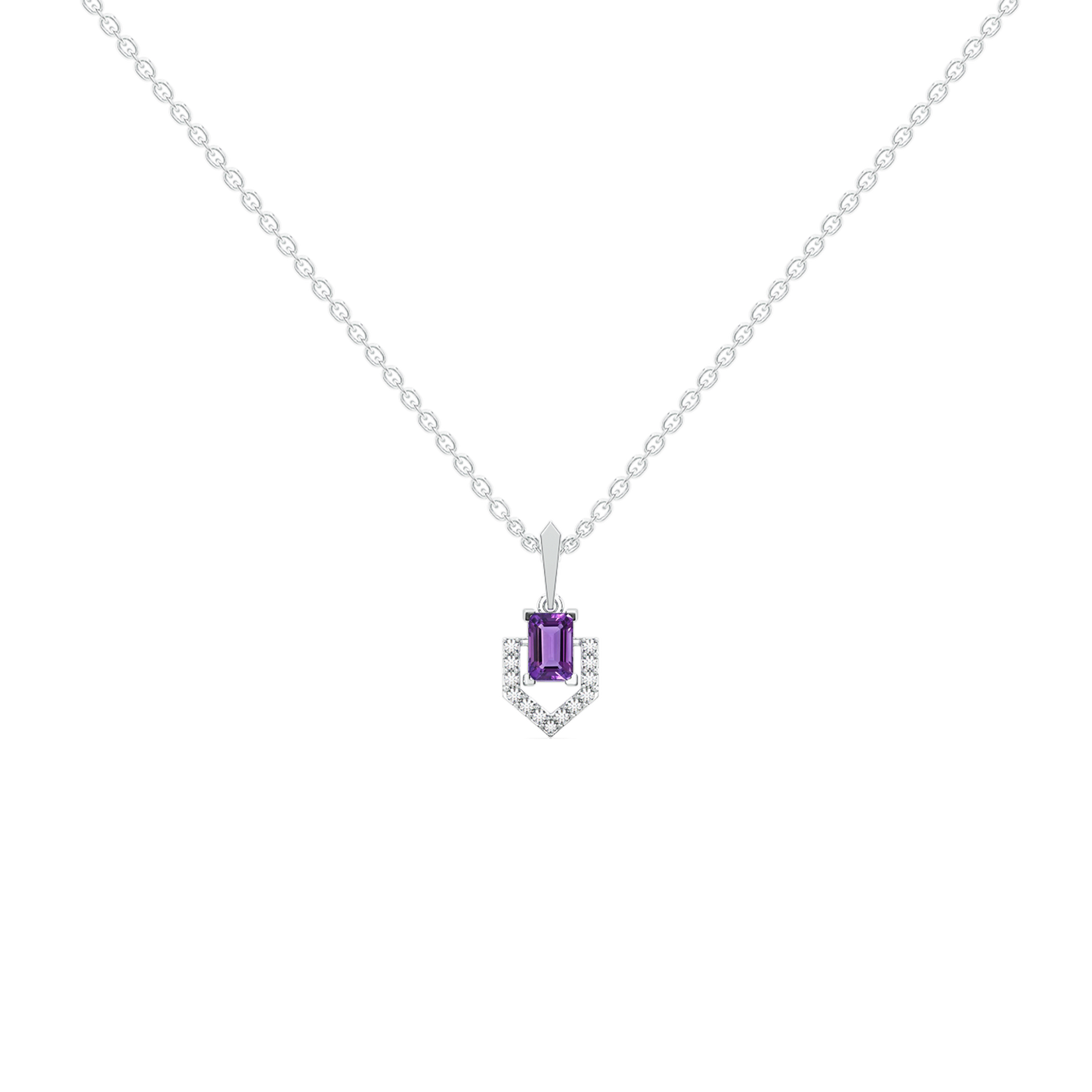 Regal Amethyst Pendant - Lab Grown Diamond Necklace