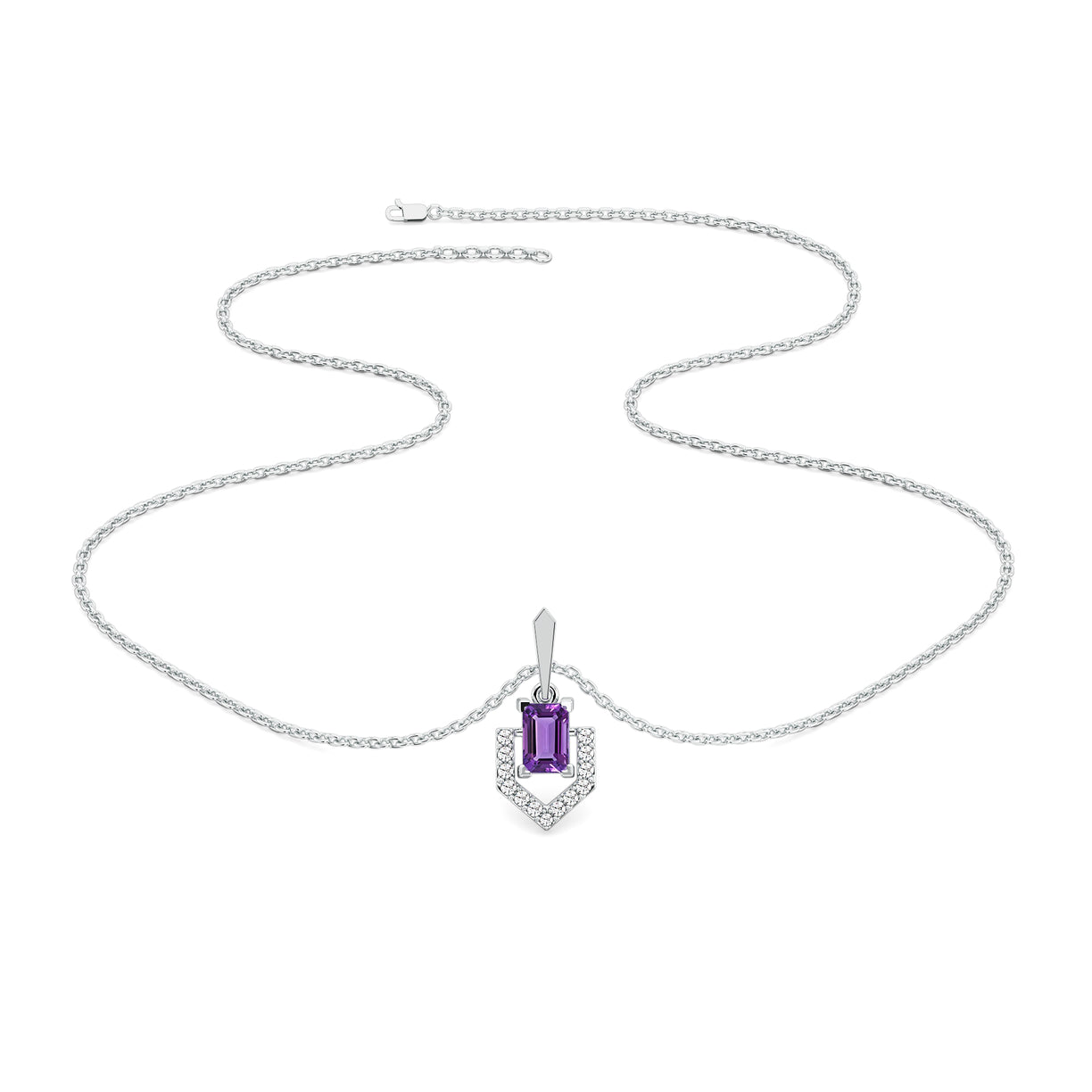 Regal Amethyst - Lab Diamond  Pendant Necklace