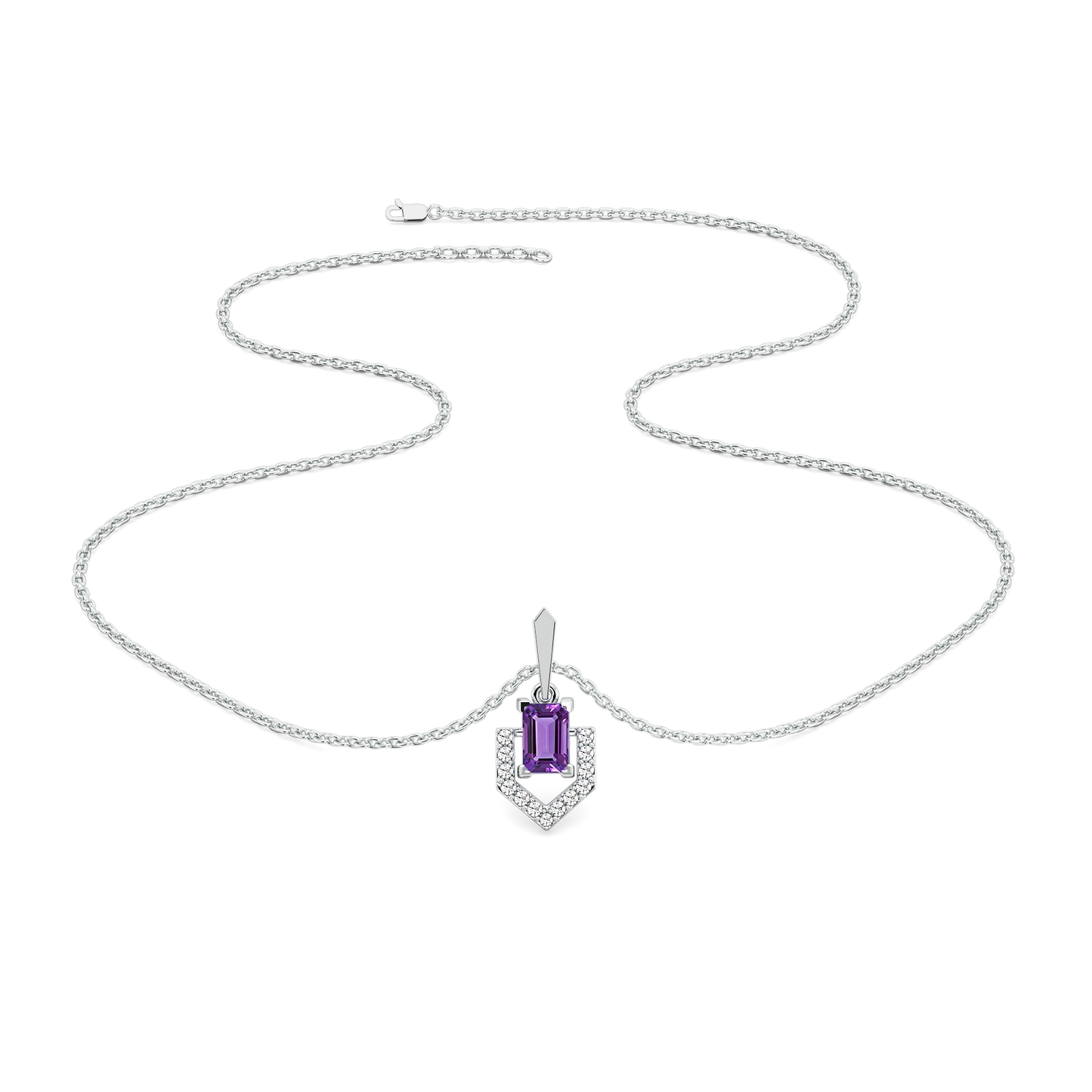 Regal Amethyst Pendant - Lab Grown Diamond Necklace