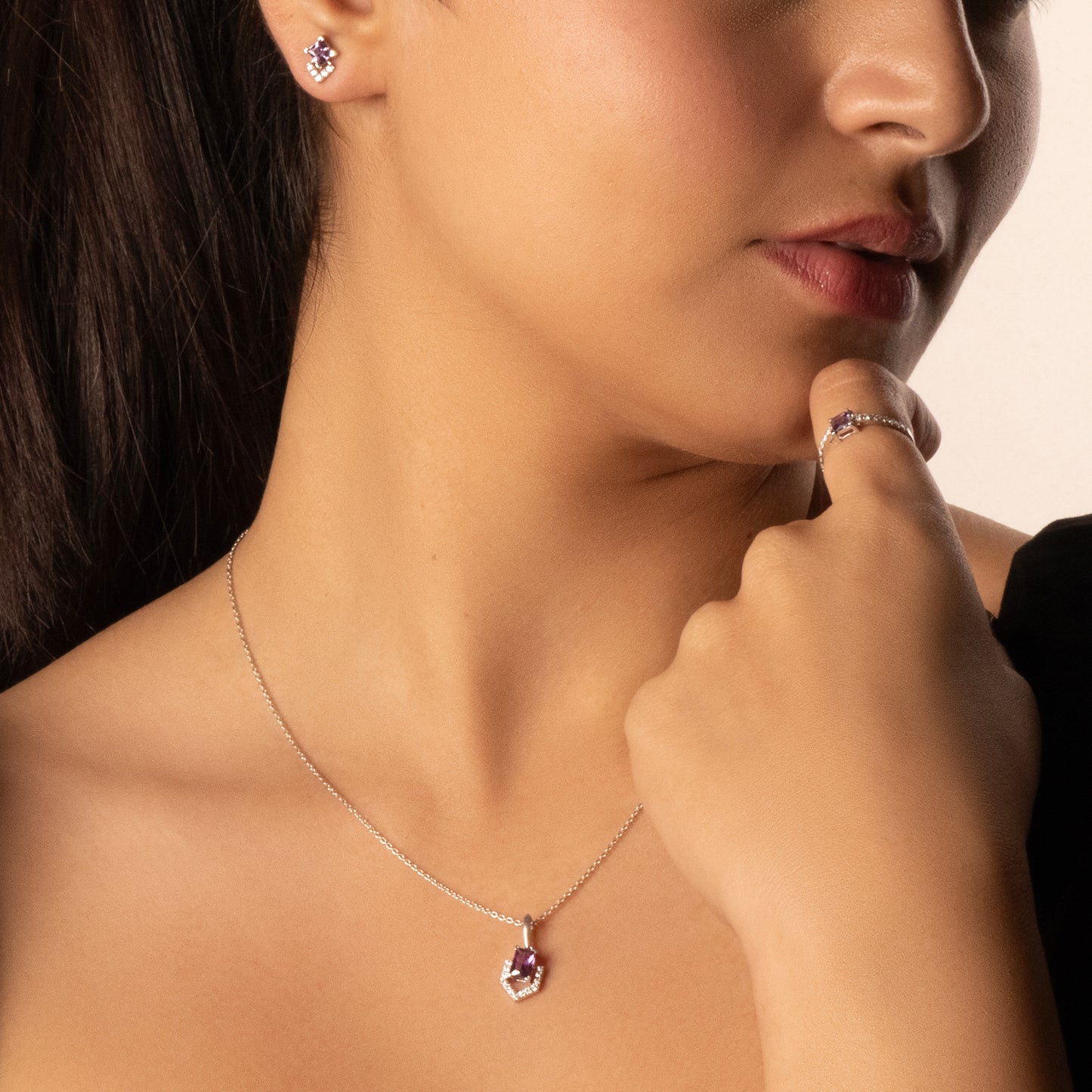 Regal Amethyst Pendant - Lab Grown Diamond Necklace