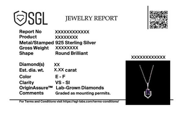 Certified Lukson Regal Amethyst Lab Grow Diamond Pendant Necklace