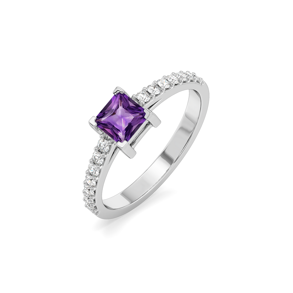 Regal Amethyst Square Ring - 925 Sterling Silver + Lab Grown Diamond 