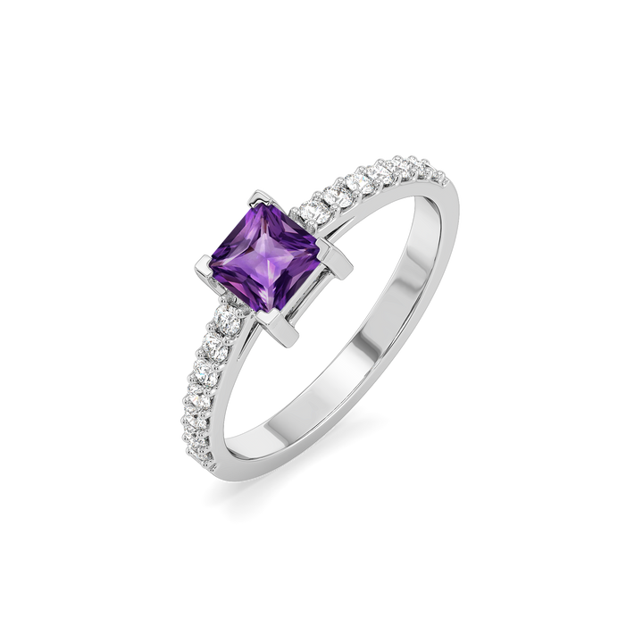 Regal Amethyst Square Ring - 925 Sterling Silver + Lab Grown Diamond 