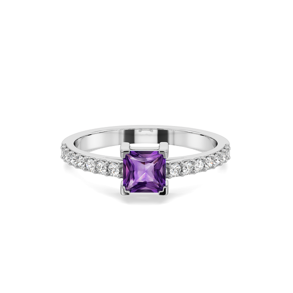 Lukson Regal Amethyst Lab Grown Diamond Square Ring for Women 