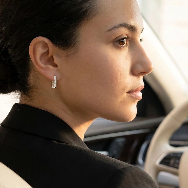 Vogue Glam Lab Diamond Hoop Earrings wearing by woman