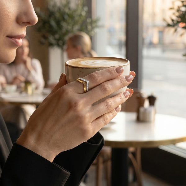 Groundbreaking V Lab Grown Diamond Ring  wearing by women