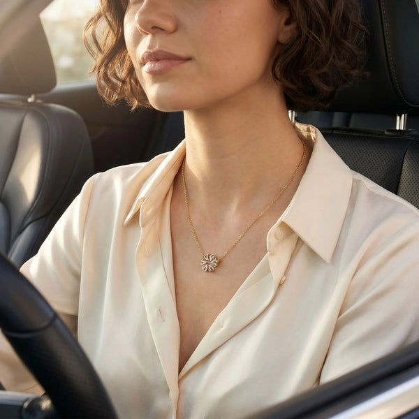 High-Fashion Lapel Lab Diamond Necklace wearing by women