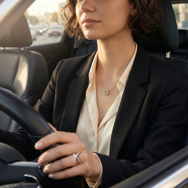 High-Fashion Lapel Lab Diamond Necklace wearing by women