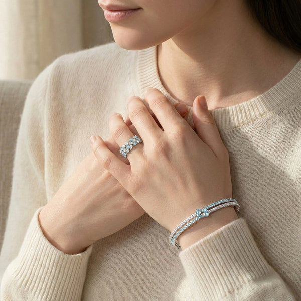 Blue Tide - Aquamarine Lab Diamond Eternity Ring