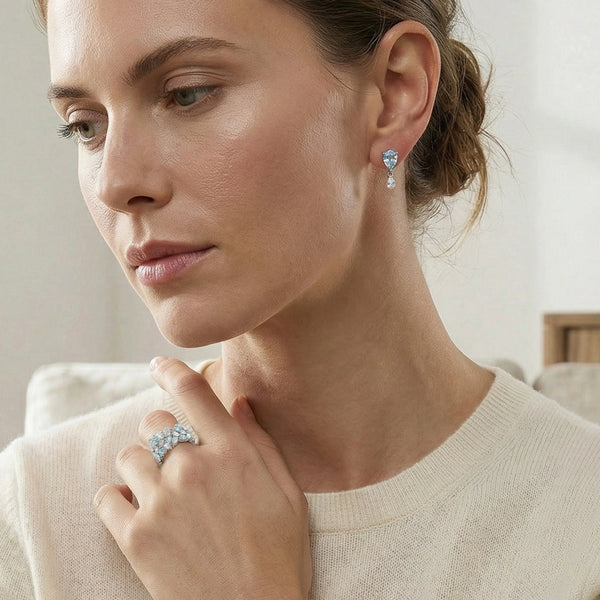 Blue Tide - Aquamarine Lab Diamond Drop Earrings