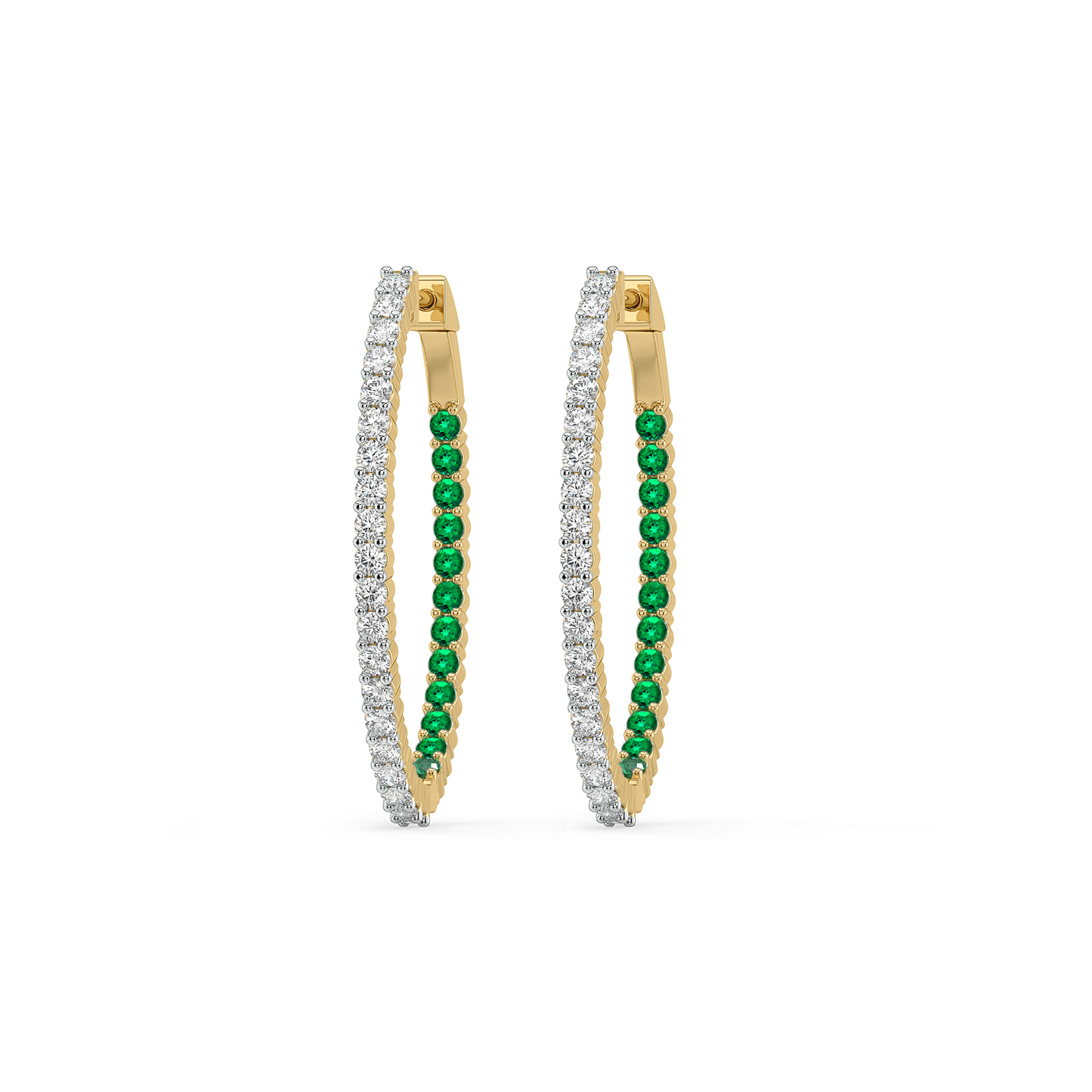 Green Glow Huggie - Lab Diamond and Emerald Earrings
