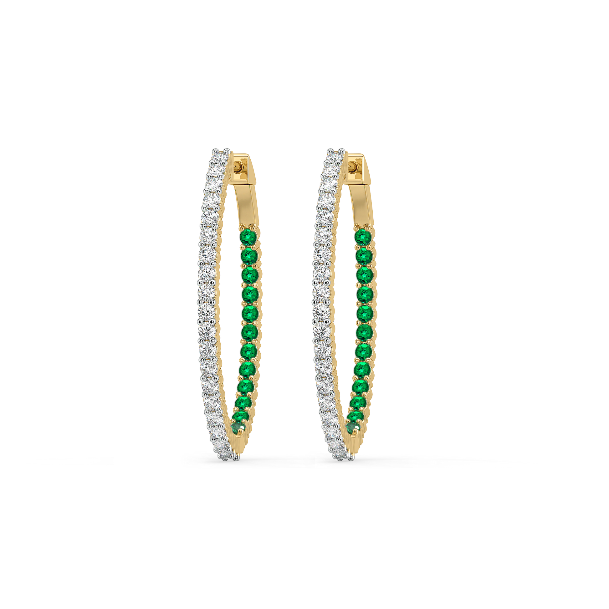 Green Glow Huggie - Lab Diamond and Emerald Earrings