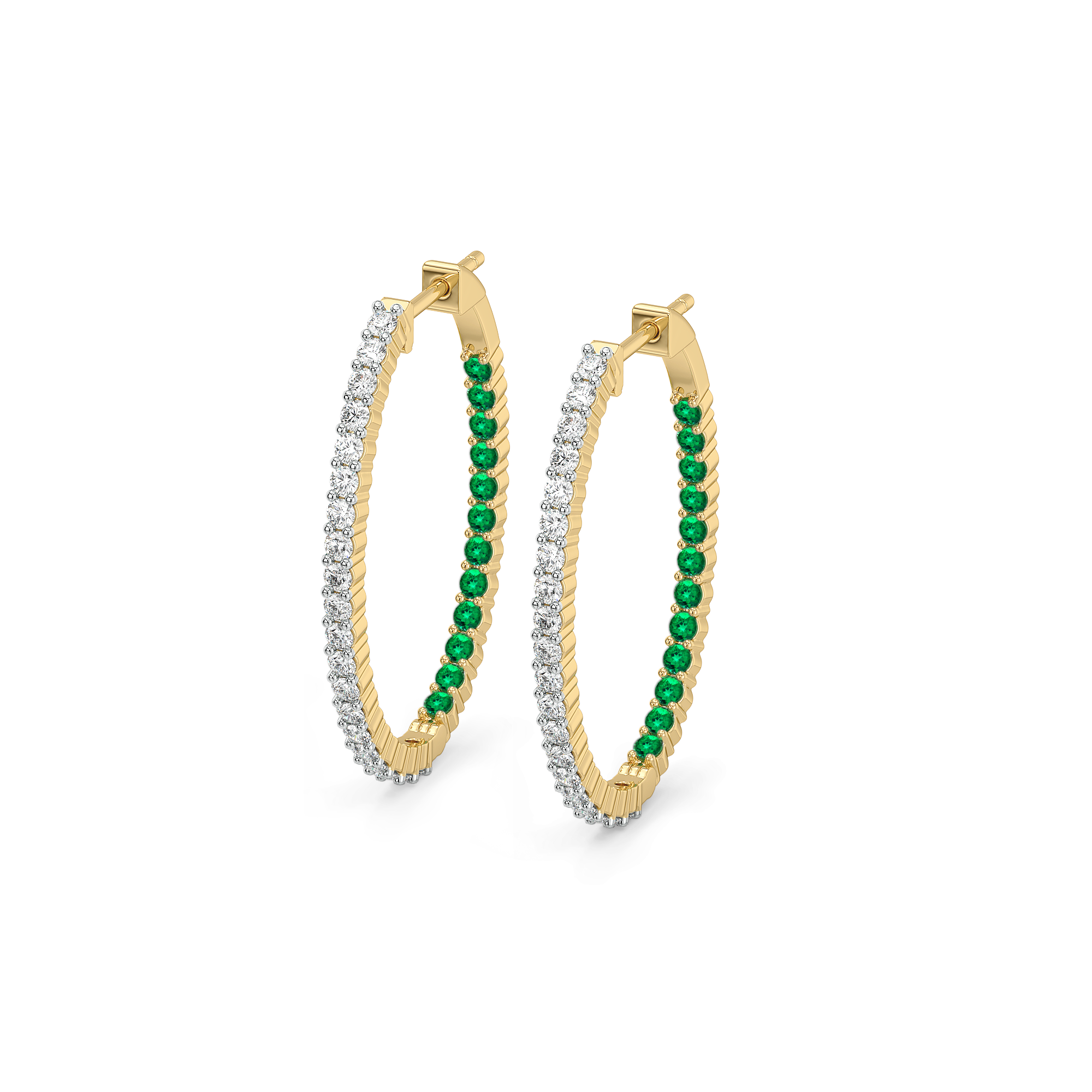 Green Glow Huggie - Lab Diamond and Emerald Earrings