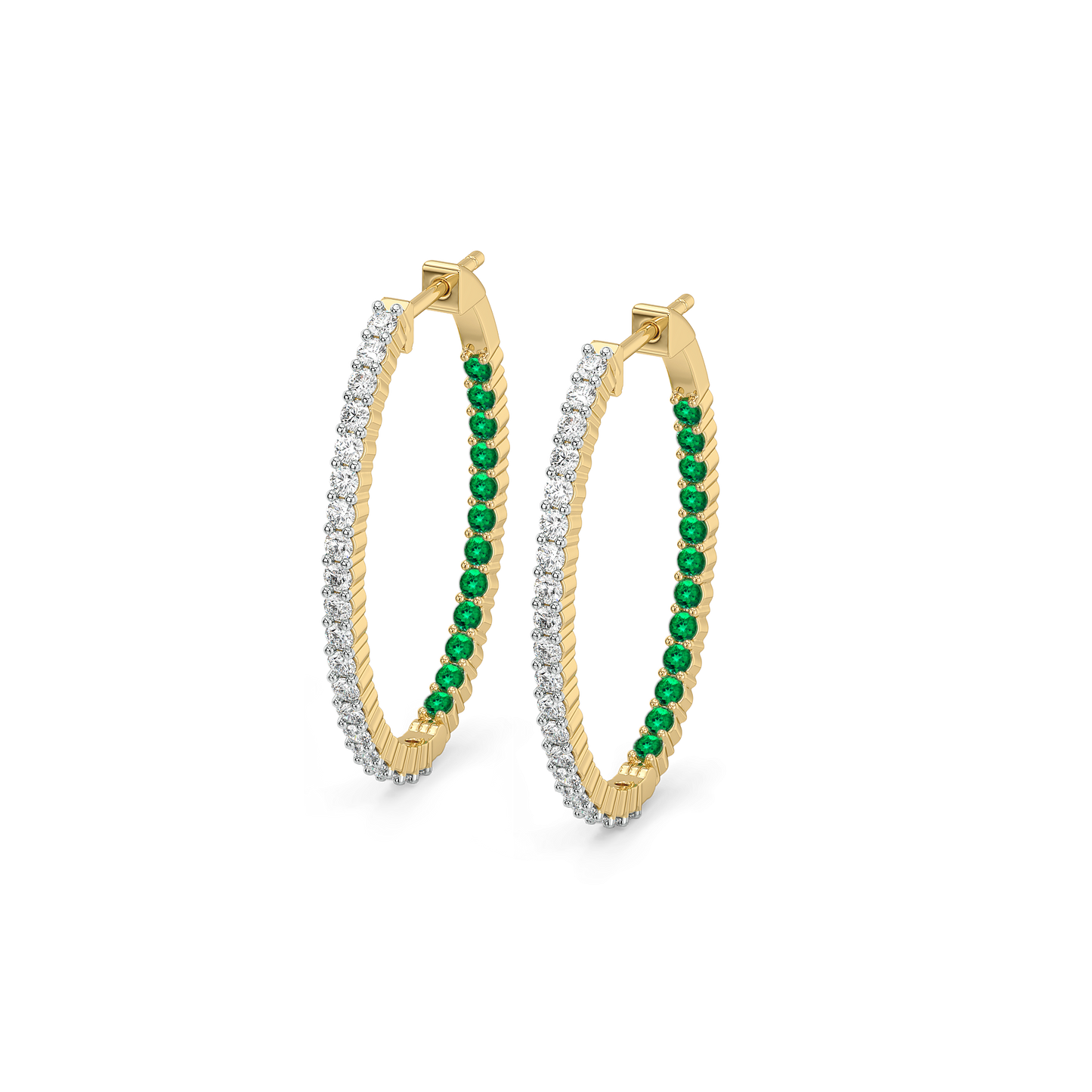 Green Glow Huggie - Lab Diamond and Emerald Earrings