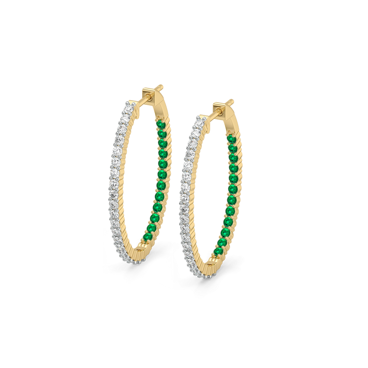 Green Glow Huggie - Lab Diamond and Emerald Earrings