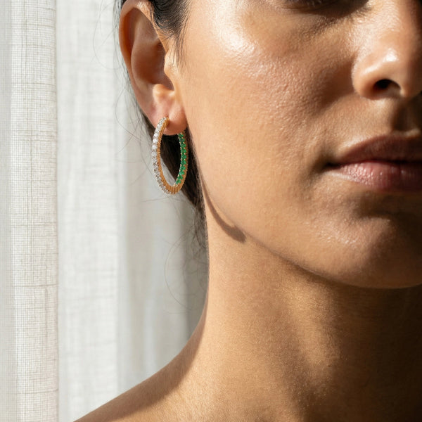 Green Glow Huggie - Lab Diamond and Emerald Earrings