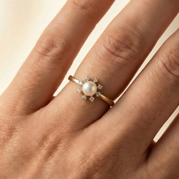 Lukson Snow Kissed Pearl Lab Grown Diamond Ring in India