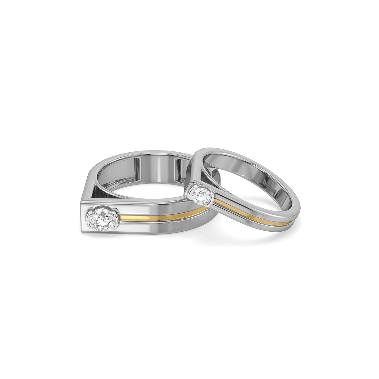 Dual Line Vow - Lab Diamond Couple Band Rings