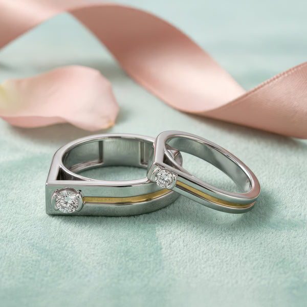 Dual Line Vow 925 Sterling Silver Lab Grown Diamond Couple Rings - Lukson 