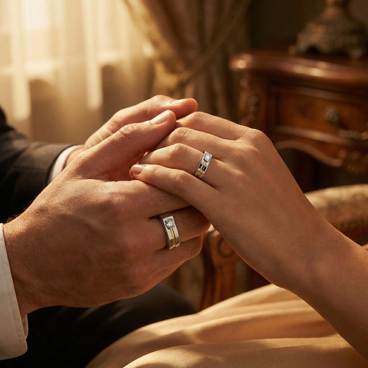 Dual Line Vow - Lab Diamond Couple Band Rings