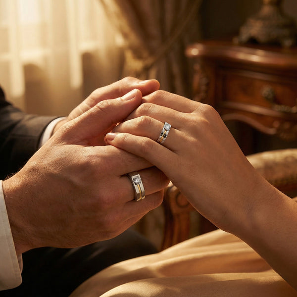 Dual Line Vow Lab Grown Diamond Couple Band Rings - Lukson 