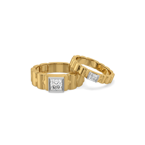 Regal Square Bond Lab Grown Diamond Couple Band Rings - Lukson