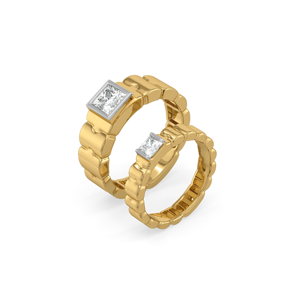 Buy Regal Square Bond Lab Grown Diamond Couple Band Rings Online- Lukson