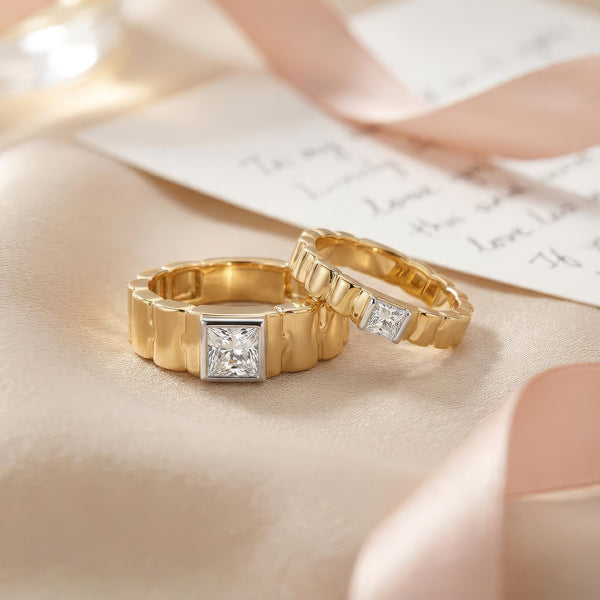 Buy Regal Square Bond Lab Grown Diamond Couple Band Rings for Women - Lukson