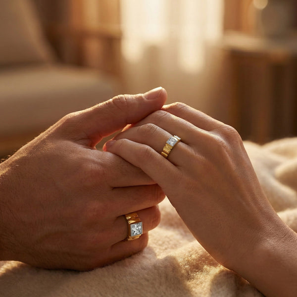 Lukson Regal Square Bond Lab Grown Diamond Couple Band Rings